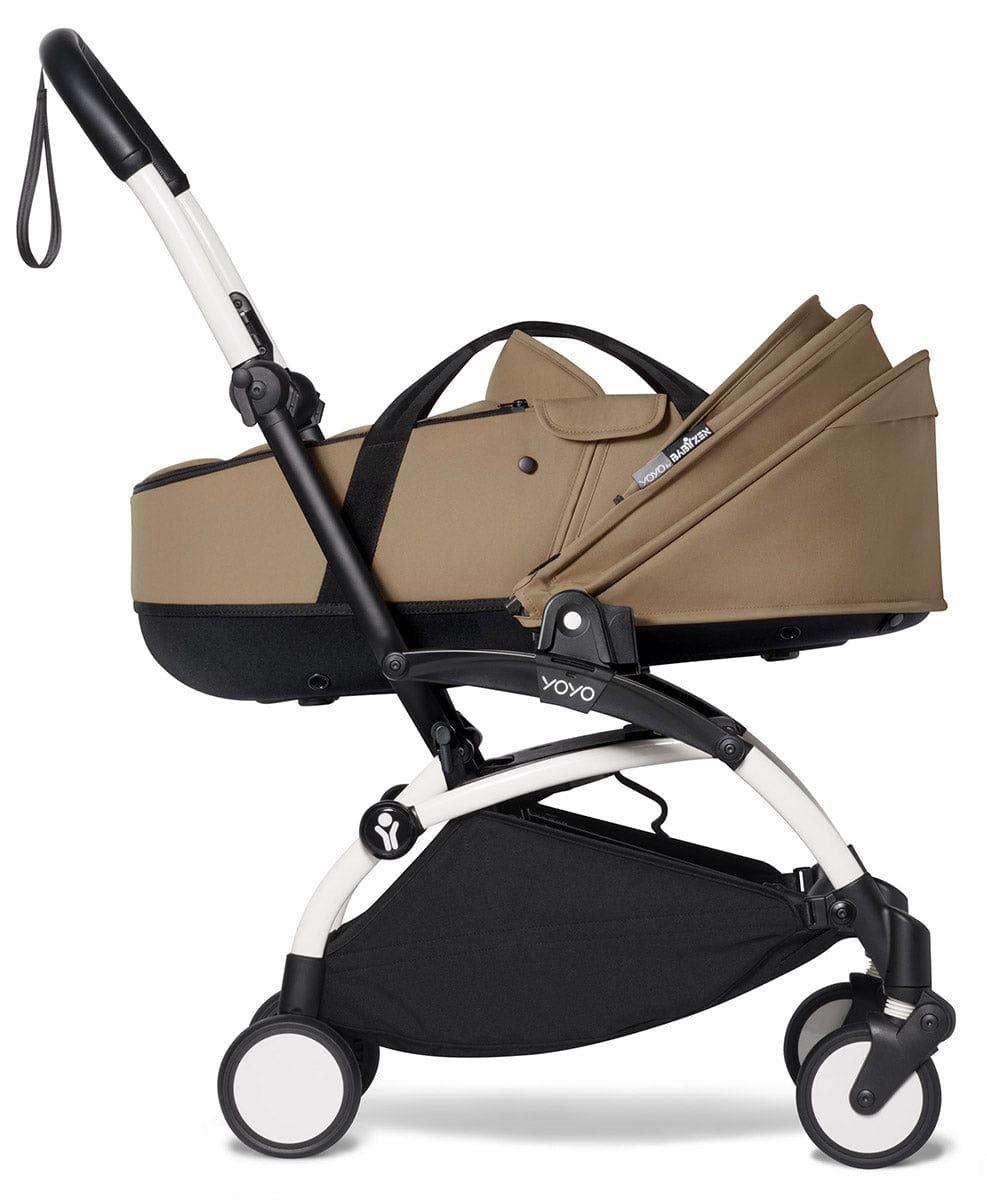 Babyzen YOYO2 Ultra Compact Complete 6+ Stroller with Bassinet Bundle - White/Toffee - 604501-605108-6-TOF