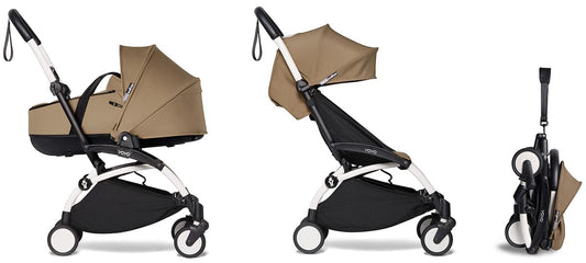 Babyzen YOYO2 Ultra Compact Complete 6+ Stroller with Bassinet Bundle - White/Toffee - 604501-605108-6-TOF