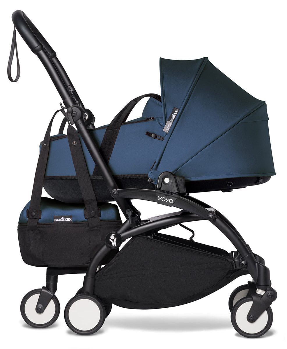 Babyzen YOYO2 Ultra Compact Complete 6+ Stroller with Bassinet & Rolling Bag Bundle - Black/Air France Blue - 604502-605107-6-RB-AFB
