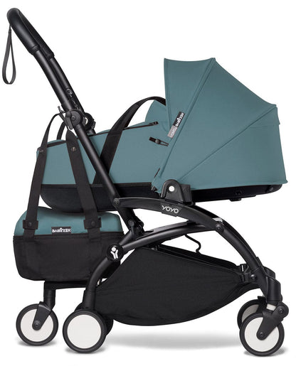 Babyzen YOYO2 Ultra Compact Complete 6+ Stroller with Bassinet & Rolling Bag Bundle - Black/Aqua - 604502-605109-6-RB-AQU