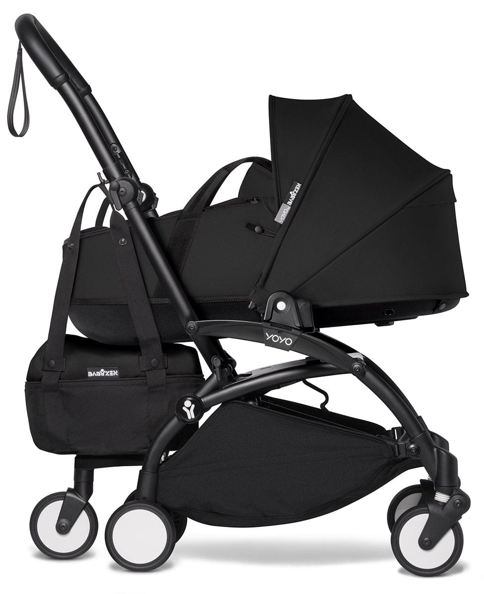 Babyzen YOYO2 Ultra Compact Complete 6+ Stroller with Bassinet & Rolling Bag Bundle - Black/Black - 604502-605103-6-RB-BLK