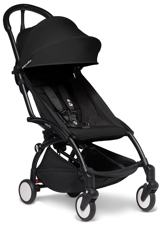 Babyzen YOYO2 Ultra Compact Complete 6+ Stroller with Bassinet & Rolling Bag Bundle - Black/Black - 604502-605103-6-RB-BLK