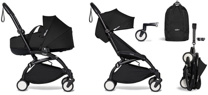 Babyzen YOYO2 Ultra Compact Complete 6+ Stroller with Bassinet & Rolling Bag Bundle - Black/Black - 604502-605103-6-RB-BLK