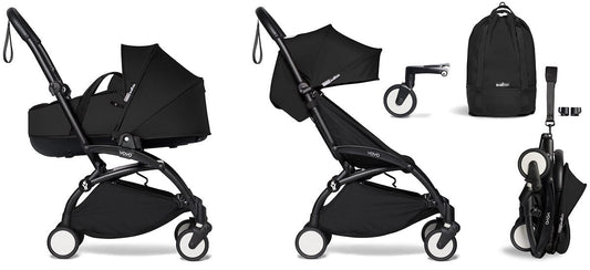 Babyzen YOYO2 Ultra Compact Complete 6+ Stroller with Bassinet & Rolling Bag Bundle - Black/Black - 604502-605103-6-RB-BLK