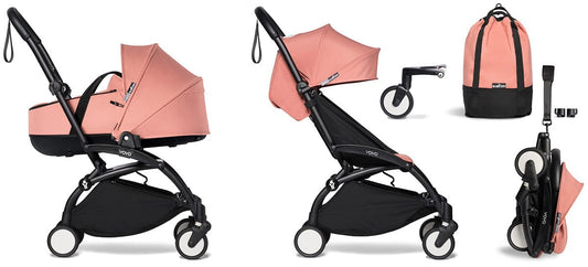 Babyzen YOYO2 Ultra Compact Complete 6+ Stroller with Bassinet & Rolling Bag Bundle - Black/Ginger - 604502-605106-6-RB-GIN