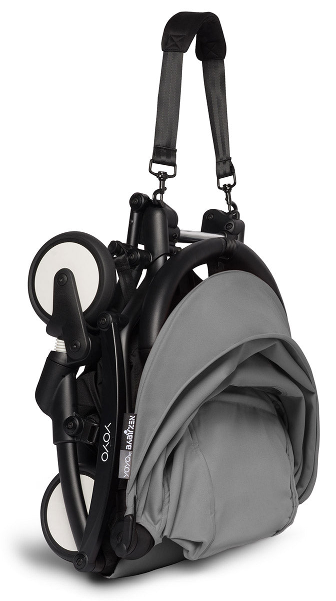 Babyzen YOYO2 Ultra Compact Complete 6+ Stroller with Bassinet & Rolling Bag Bundle - Black/Grey - 604502-605101-6-RB-GRY