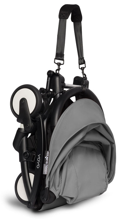 Babyzen YOYO2 Ultra Compact Complete 6+ Stroller with Bassinet & Rolling Bag Bundle - Black/Grey - 604502-605101-6-RB-GRY