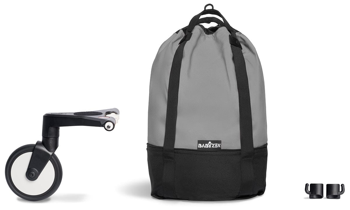 Babyzen YOYO2 Ultra Compact Complete 6+ Stroller with Bassinet & Rolling Bag Bundle - Black/Grey - 604502-605101-6-RB-GRY