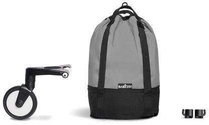 Babyzen YOYO2 Ultra Compact Complete 6+ Stroller with Bassinet & Rolling Bag Bundle - Black/Grey - 604502-605101-6-RB-GRY