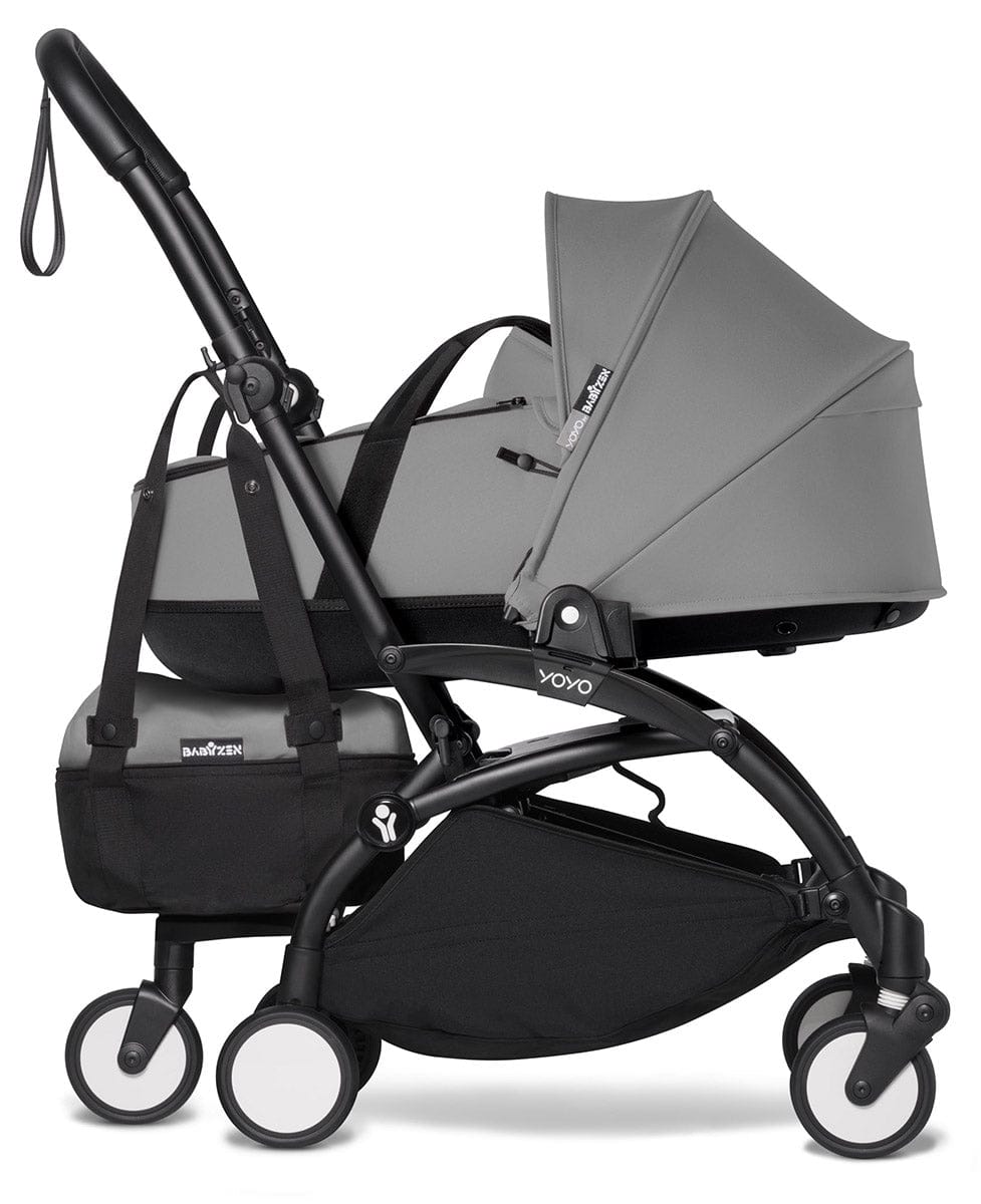 Babyzen YOYO2 Ultra Compact Complete 6+ Stroller with Bassinet & Rolling Bag Bundle - Black/Grey - 604502-605101-6-RB-GRY
