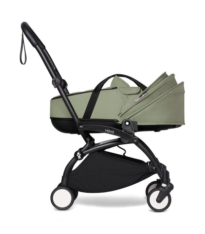 Babyzen YOYO2 Ultra Compact Complete 6+ Stroller with Bassinet & Rolling Bag Bundle - Black / Olive - 604502-605111-6-RB-OLV