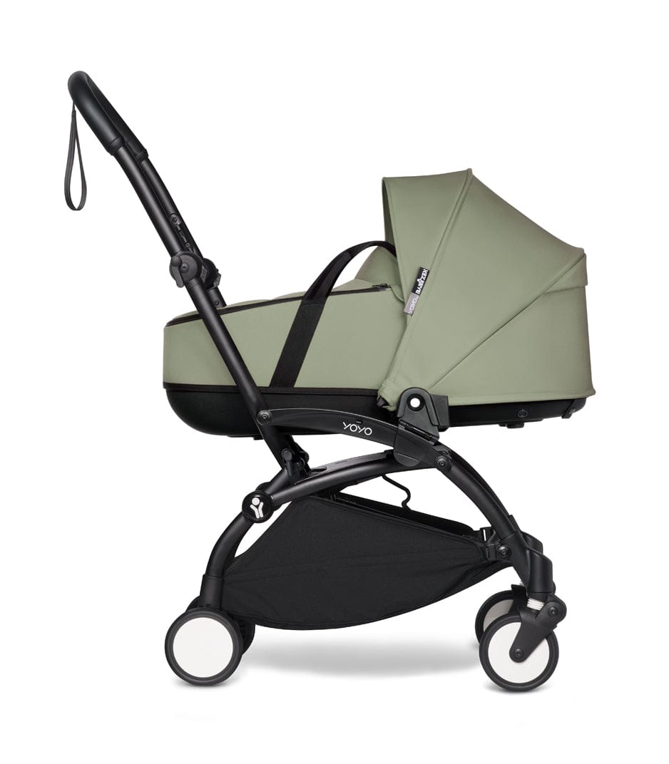 Babyzen YOYO2 Ultra Compact Complete 6+ Stroller with Bassinet & Rolling Bag Bundle - Black / Olive - 604502-605111-6-RB-OLV