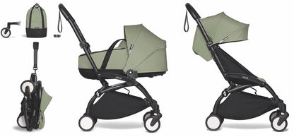 Babyzen YOYO2 Ultra Compact Complete 6+ Stroller with Bassinet & Rolling Bag Bundle - Black / Olive - 604502-605111-6-RB-OLV