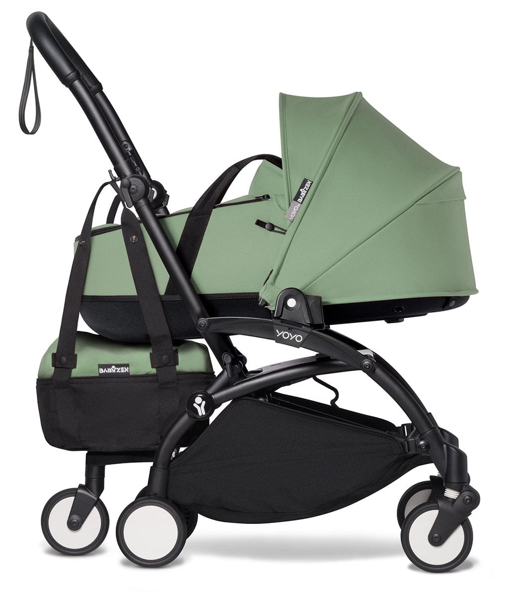 Babyzen YOYO2 Ultra Compact Complete 6+ Stroller with Bassinet & Rolling Bag Bundle - Black/Peppermint - 604502-605105-6-RB-PEP