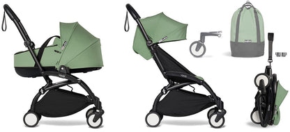 Babyzen YOYO2 Ultra Compact Complete 6+ Stroller with Bassinet & Rolling Bag Bundle - Black/Peppermint