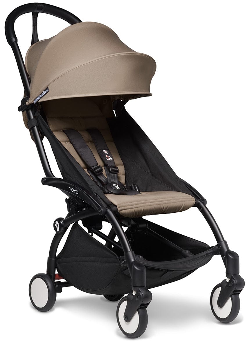 Babyzen YOYO2 Ultra Compact Complete 6+ Stroller with Bassinet & Rolling Bag Bundle - Black/Taupe - 604502-605104-6-RB-TPE