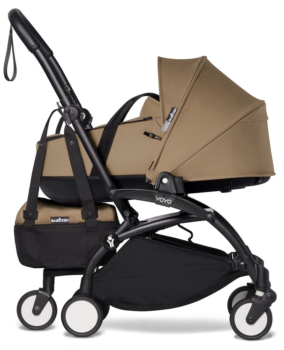 Babyzen YOYO2 Ultra Compact Complete 6+ Stroller with Bassinet & Rolling Bag Bundle - Black/Toffee - 604502-605108-6-RB-TOF