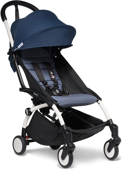 Babyzen YOYO2 Ultra Compact Complete 6+ Stroller with Bassinet & Rolling Bag Bundle - White/Air France Blue - 604501-605107-6-RB-AFB