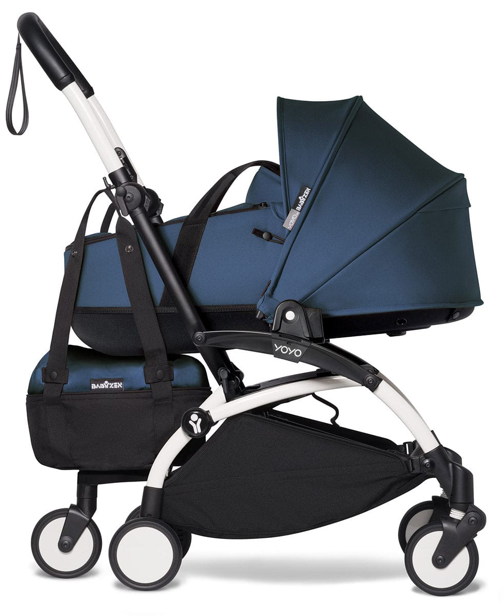Babyzen YOYO2 Ultra Compact Complete 6+ Stroller with Bassinet & Rolling Bag Bundle - White/Air France Blue - 604501-605107-6-RB-AFB