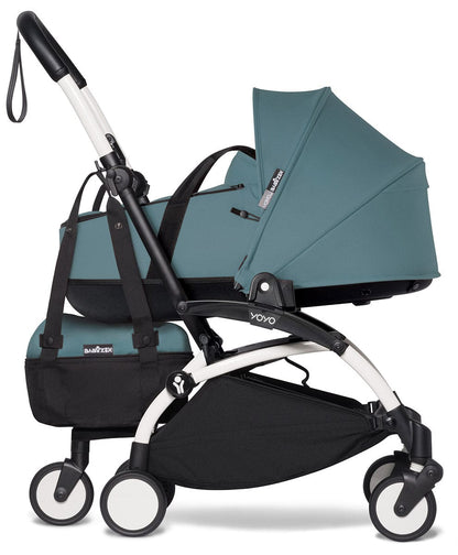 Babyzen YOYO2 Ultra Compact Complete 6+ Stroller with Bassinet & Rolling Bag Bundle - White/Aqua - 604501-605109-6-RB-AQU