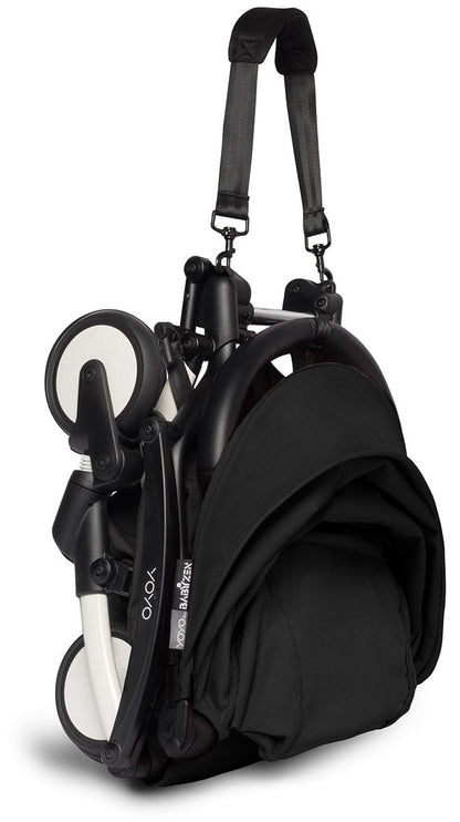 Babyzen YOYO2 Ultra Compact Complete 6+ Stroller with Bassinet & Rolling Bag Bundle - White/Black - 604501-605103-6-RB-BLK
