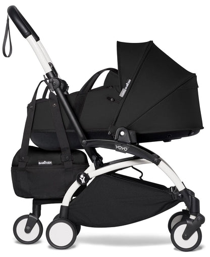 Babyzen YOYO2 Ultra Compact Complete 6+ Stroller with Bassinet & Rolling Bag Bundle - White/Black - 604501-605103-6-RB-BLK
