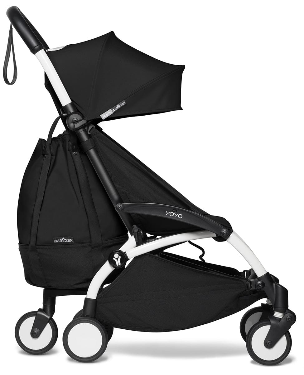 Babyzen YOYO2 Ultra Compact Complete 6+ Stroller with Bassinet & Rolling Bag Bundle - White/Black - 604501-605103-6-RB-BLK