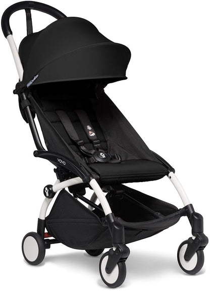 Babyzen YOYO2 Ultra Compact Complete 6+ Stroller with Bassinet & Rolling Bag Bundle - White/Black - 604501-605103-6-RB-BLK