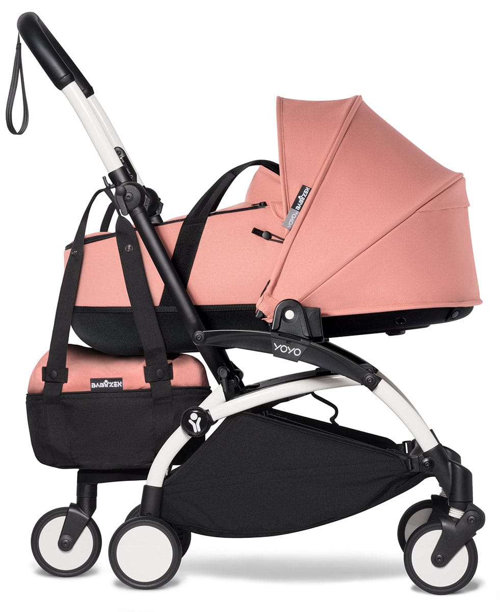 Babyzen YOYO2 Ultra Compact Complete 6+ Stroller with Bassinet & Rolling Bag Bundle - White/Ginger - 604501-605106-6-RB-GIN