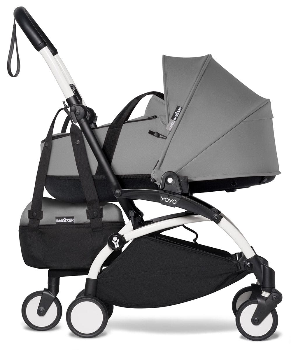 Babyzen YOYO2 Ultra Compact Complete 6+ Stroller with Bassinet & Rolling Bag Bundle - White/Grey - 604501-605101-6-RB-GRY