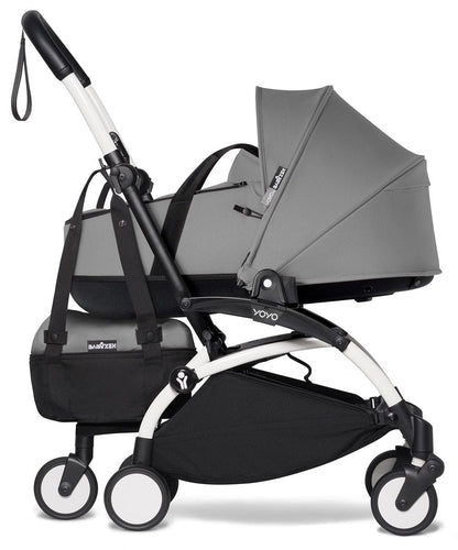 Babyzen YOYO2 Ultra Compact Complete 6+ Stroller with Bassinet & Rolling Bag Bundle - White/Grey - 604501-605101-6-RB-GRY