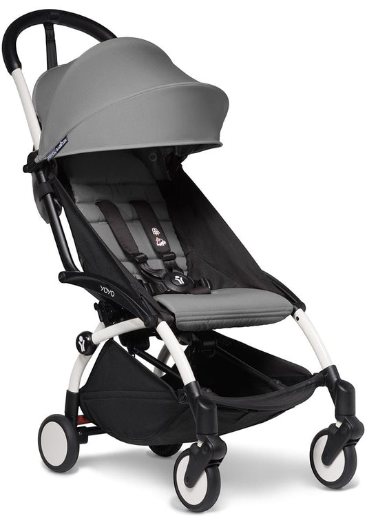 Babyzen YOYO2 Ultra Compact Complete 6+ Stroller with Bassinet & Rolling Bag Bundle - White/Grey - 604501-605101-6-RB-GRY