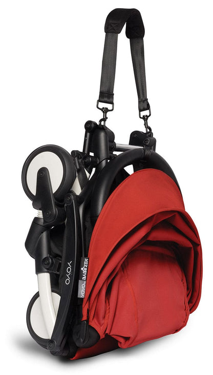 Babyzen YOYO2 Ultra Compact Complete 6+ Stroller with Bassinet & Rolling Bag Bundle - White/Red - 604501-605102-6-RB-RED