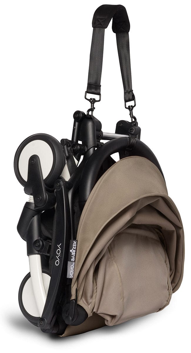 Babyzen YOYO2 Ultra Compact Complete 6+ Stroller with Bassinet & Rolling Bag Bundle - White/Taupe - 604501-605104-6-RB-TPE