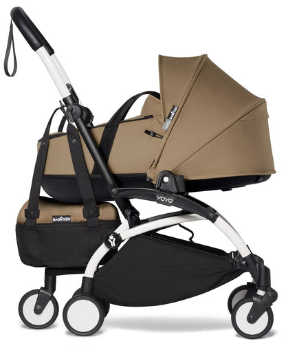 Babyzen YOYO2 Ultra Compact Complete 6+ Stroller with Bassinet & Rolling Bag Bundle - White/Toffee - 604501-605108-6-RB-TOF