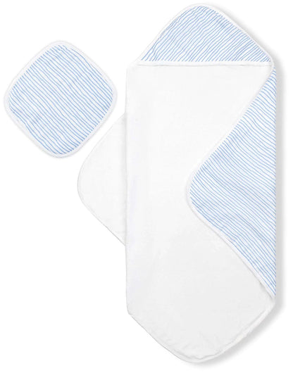Bamboo Little Hooded Baby Towel & Washcloth Set - Blue Wave - TOW-WAS-BLU-W