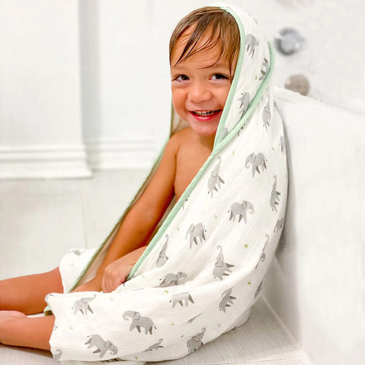 Bamboo Little Hooded Baby Towel & Washcloth Set - Elephant - TOW-WAS-ELE-W