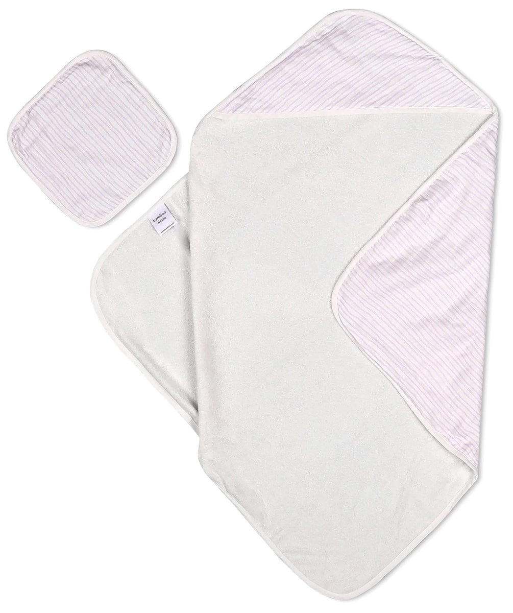 Bamboo Little Hooded Baby Towel & Washcloth Set - Lavender Wave - TOW-WAS-LAV-W