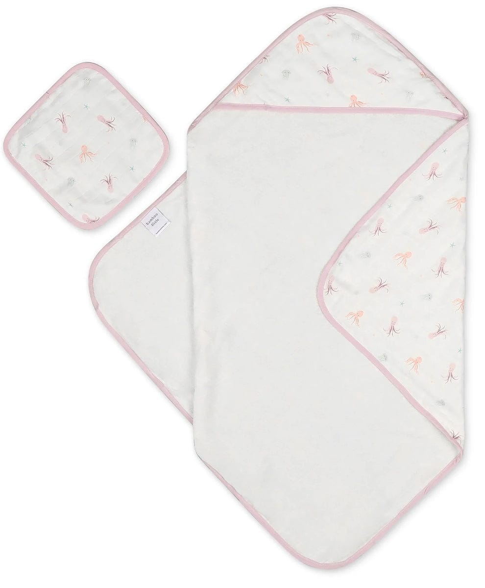 Bamboo Little Hooded Baby Towel & Washcloth Set - Octopus - TOW-WAS-OCT-W