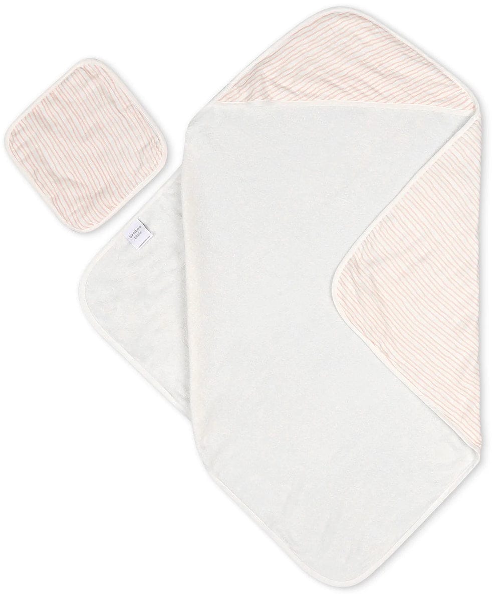 Bamboo Little Hooded Baby Towel & Washcloth Set - Pink Wave - TOW-WAS-PIN-W