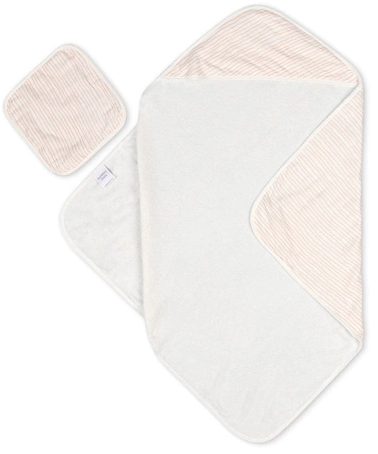 Bamboo Little Hooded Baby Towel & Washcloth Set - Pink Wave - TOW-WAS-PIN-W