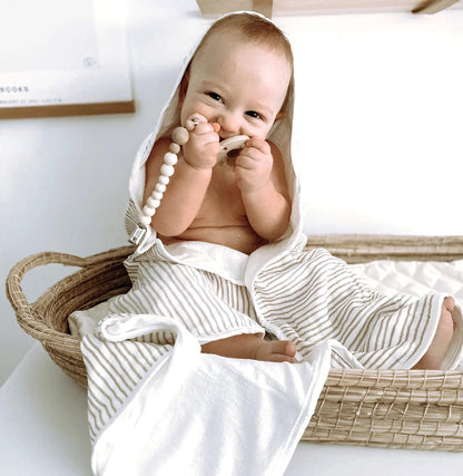 Bamboo Little Hooded Baby Towel & Washcloth Set - Taupe Wave - TOW-WAS-TAU-W