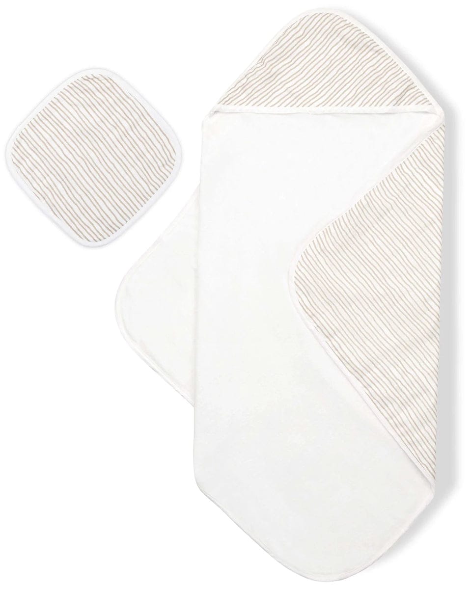 Bamboo Little Hooded Baby Towel & Washcloth Set - Taupe Wave - TOW-WAS-TAU-W