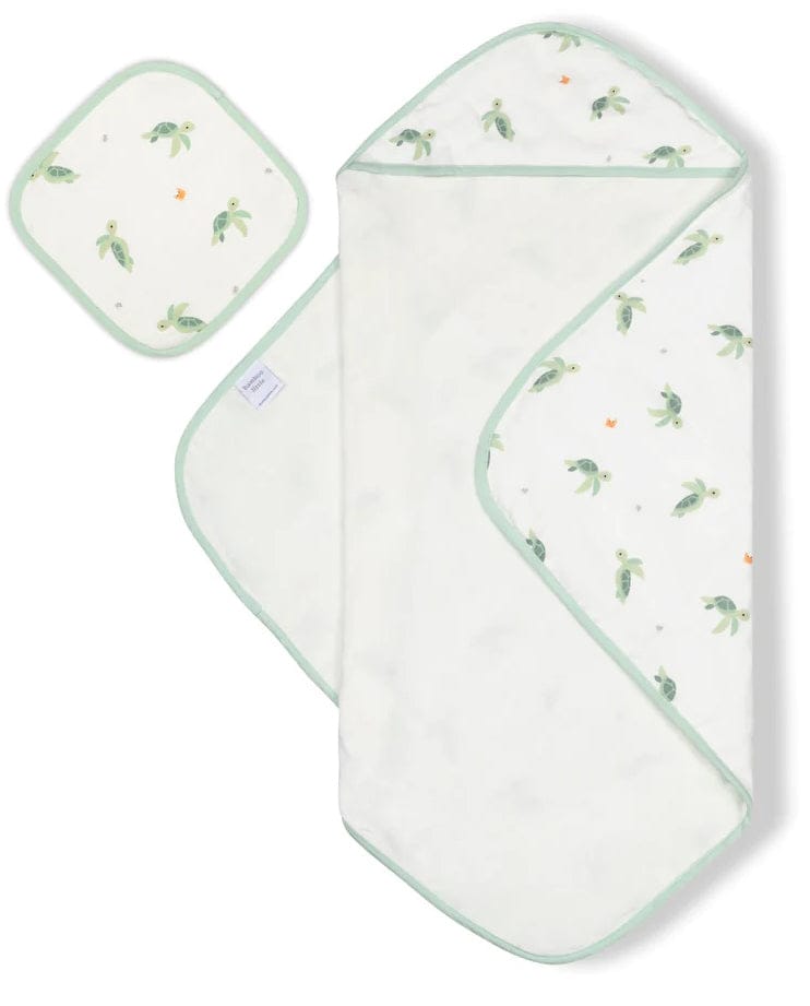 Bamboo Little Hooded Baby Towel & Washcloth Set - Turtle - TOW-WAS-TUR-W