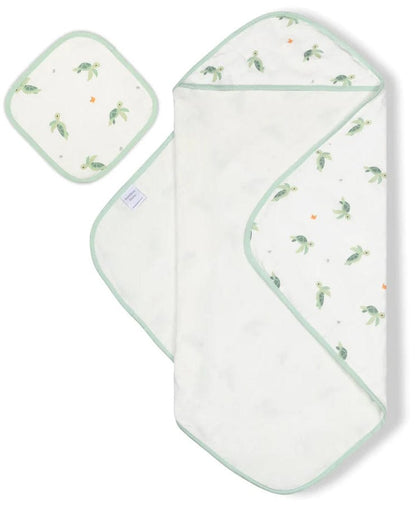 Bamboo Little Hooded Baby Towel & Washcloth Set - Turtle - TOW-WAS-TUR-W