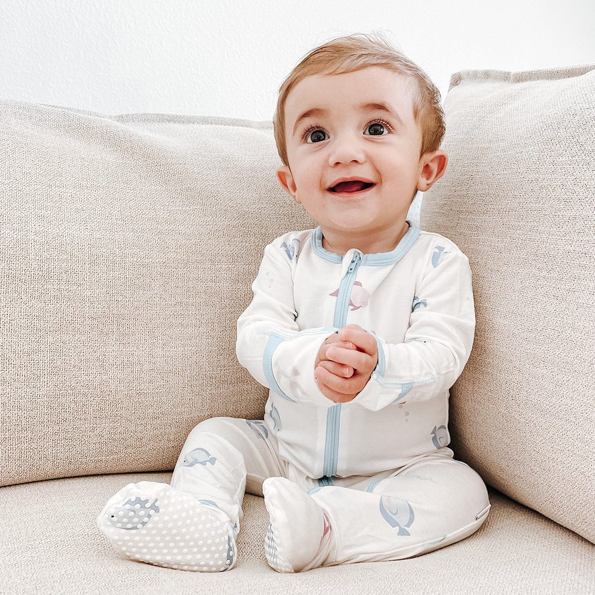 Bamboo Little Zippered Footie - Blue Fish (0-3m) - FOO-03-FISB-W