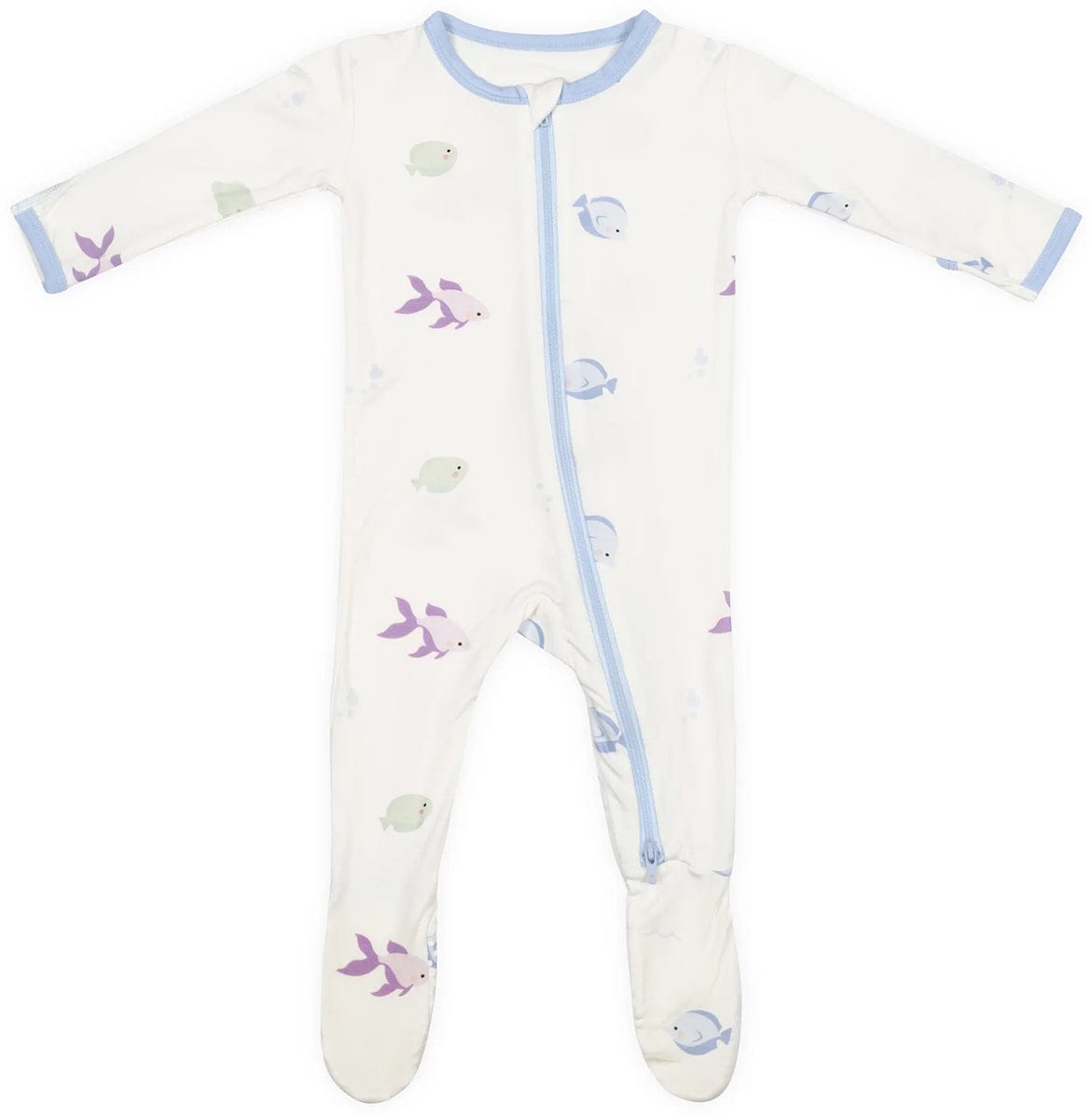 Bamboo Little Zippered Footie - Blue Fish (0-3m) - FOO-03-FISB-W