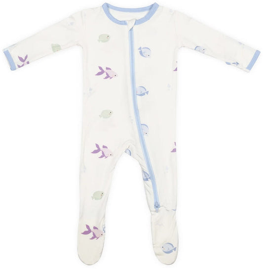 Bamboo Little Zippered Footie - Blue Fish (0-3m) - FOO-03-FISB-W