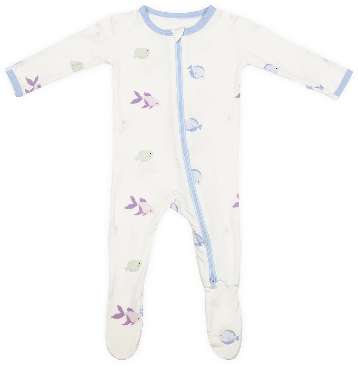 Bamboo Little Zippered Footie - Blue Fish (3-6m) - FOO-36-FISB-W
