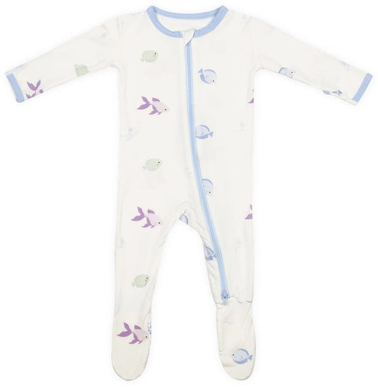 Bamboo Little Zippered Footie - Blue Fish (3-6m) - FOO-36-FISB-W